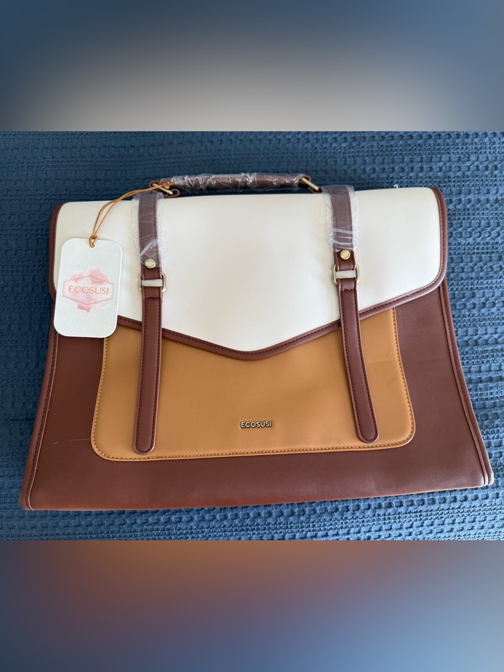 Tri-Tone Satchel Bag in Cream, Tan & Brown